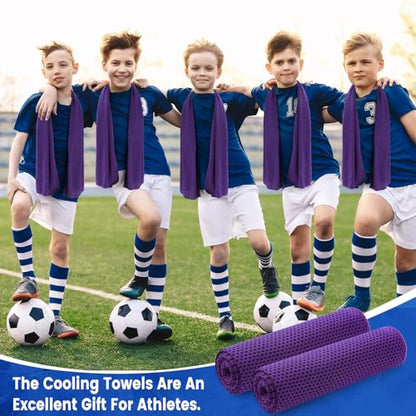 Hosuly 150 Pack Cooling Towels Bulk 40 x 12 Inch Large Chilly Breathable Sweat Sports Cold Towels Sublimation Microfiber Ice Neck Rag for Hot Weather Workout Gym Team Gift (Purple) - color: Purple