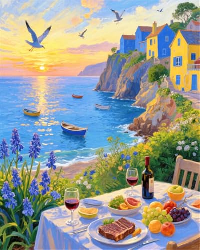 ZRIZQ Landscape Paint by Numbers Kit for Adults Beginner,Cityscape,16x20 | Full set with rich paints,wooden brushes,rolled canvas.Calming activity.Beginner friendly.Just open and paint. - color: 16"X20"Rolled Canvas(Frameless)-Landscape 20
