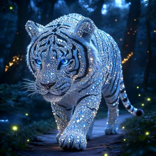 SHICERNHJ 5D Diamond Painting Kits for Adults, Animal Diamond Art Kits for White Tiger,DIY Full Round Drill Diamond Dots with Gem Art Craft for Beginner Home Wall Decor 14 X 14 Inch - color: SH148