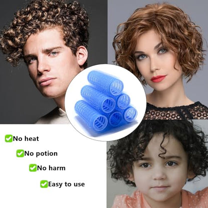 ZMD 18Pcs Self Grip Small Hair Rollers Curlers, Plastic Hair Rollers Heatless Salon Hairdressing Curlers DIY Curly Hair Accessories for Women Girls Short Thin Fine Hair (0.8 x 2.4 Inch) - color: Dark Blue