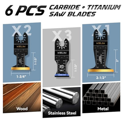 6 PCS Carbide Titanium Oscillating Blade,Universal Multitool Blades | Heavy Duty Oscillating Tool Saw Blades for Steel Bolts Screws Metal Wood Cutting with Hangable Case,Fit For Bosch Fein Dewalt - size: 6 PCS (Carbide + Titanium)