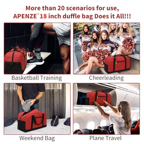 Apenze Small Gym Bag 18 inch Carry On Duffel Bag for Weekender Travel - Red - color: Red, size: 18inch