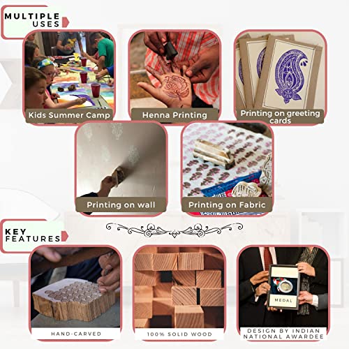 Pottery Printing Blocks - Stylish Border Pattern Wooden Stamps (Set of 5) Floral Wooden Stamps for Card Making Scrapbooking and Crafts HASHCART®