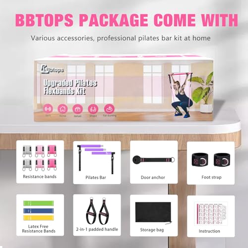 Bbtops Pilates Bar Kit with Resistance Bands,Pilates Bar with Stackable Bands Workout Equipment for Legs,Hip,Waist and Arm,Exercise Fitness Equipment for Women & Men Home Gym Yoga Pilates - color: Violet