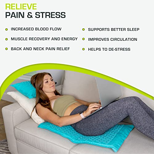 ProsourceFit Ki Acupressure Mat and Pillow Set with 100% Natural Linen for Back/Neck Pain Relief and Muscle Relaxation - color: Bahama Blue
