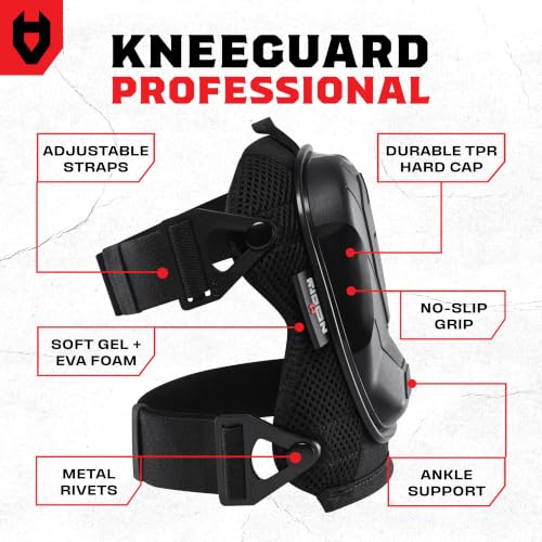 NoCry Professional Construction Knee Pads for Men and Women with Non-Slip Heavy Duty Cap and Ankle Support — Thick Foam and Gel Cushioning — Reinforced, Adjustable Straps and Military Grade Rivets - style: Improved