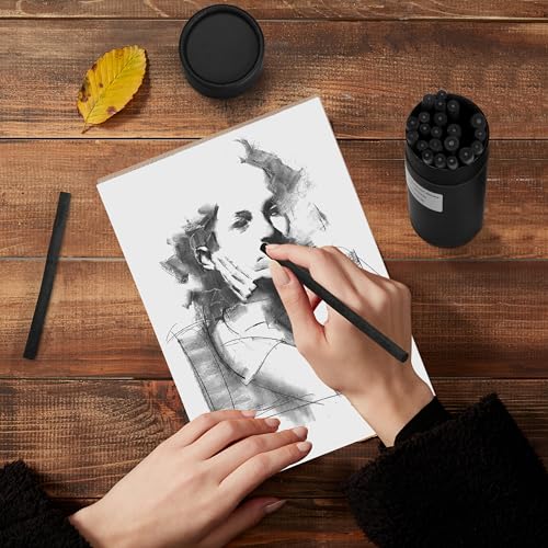 MyLifeUNIT 6 Pack Compressed Charcoal Sticks (2 Soft, 2 Medium and 2 Hard), 25 Pack Willow Sketch Charcoal Sticks(7-9 MM Dia)
