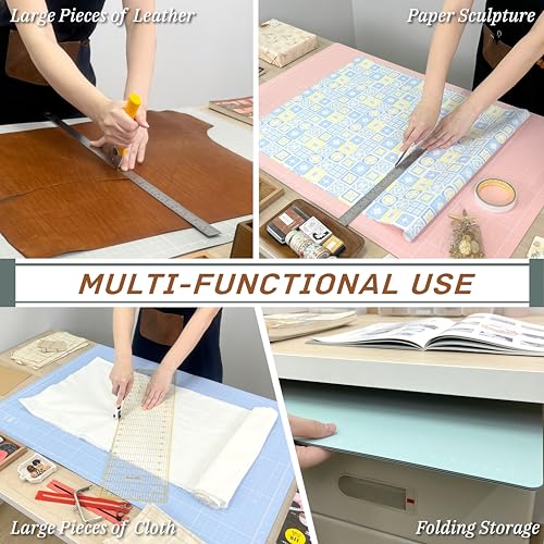 iMAT Flip Cutting Mat Note A1 Foldable Double-Sided Rose Pink | Inch grid front with cm dot back for dual-unit measuring. Large 24" x 36" workspace, ideal for crafts, sewing, and DIY