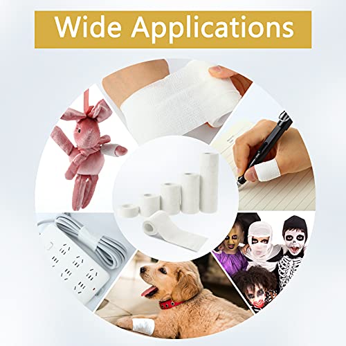 Nuanchu 5 Rolls 25 Yards Mummy Bandage Wrap Gauze Halloween Costume | Self Adhesive Stretch Bandage Rolls, Easy Wrap for Cosplay Mummy Halloween Costume Party, Fits Women Men