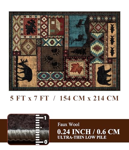 YIHOUSE Washable Rustic Cabin Area Rugs 5x7 Brown - color: Brown, size: 5'x7' (Rectangular)