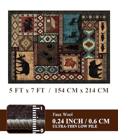 YIHOUSE Washable Rustic Cabin Area Rugs 5x7 Brown - color: Brown, size: 5'x7' (Rectangular)