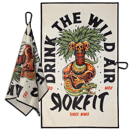 RokFit Gym & Golf Towel – Multi-Use, Quick-Dry, Durable Utility Towel with Bold Graphic and Carabiner Clip (Drink The Wild Air) - color: Drink the Wild Air