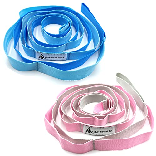 Stretching Strap Yoga Strap with Loops for Physical Therapy, Non-Elastic | 10 Loops, 75 inches length, Multi-Color Selection for Yoga Strap for Stretching, Pilates, Dance and Gymnastics - color: Blue/Light Blue+Pink/Light Gray