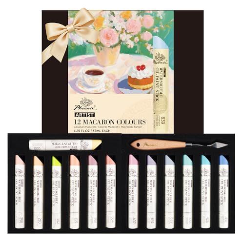 PHOENIX Pastel Colors Oil Paint Stick - Set of 12 Large Muted Colors, 1.25 Oz/37ml, Soft Oil Paint Sticks for Spring Floral Art, Canvas Painting Gift for Oil Painters - color: 12 Pastel Colors