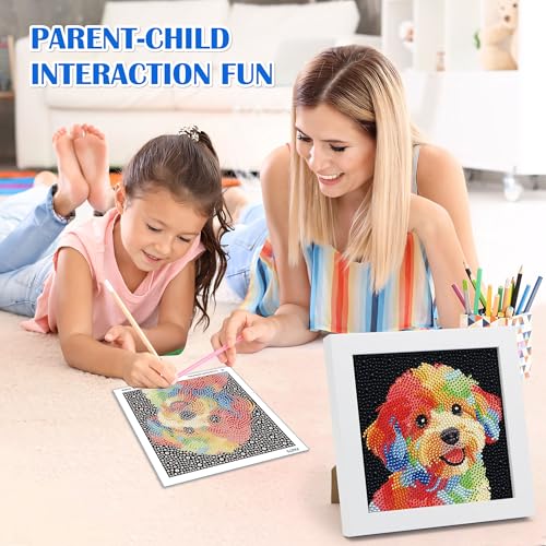 Leixonl Diamond Art Kits for Kids with Framed (7 in) Cartoon Animals DIY Gem Art Painting - Arts & Crafts Gifts for Beginners & Teens (1p-6 in-Colorful Dog) - color: 1p-6 in-colorful dog