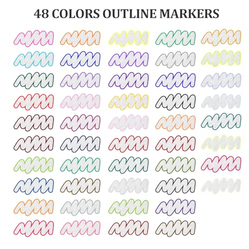 48 Shimmer Markers Outline Pens School Art Supplies Gifts Teen Girl 9-12 | School Supplies for Kids 9-12 Chriatmas Stocking Stuffers Birthday Easter Party Drawing Crafts Gifts for 4-12 Girls Teens - color: Gold