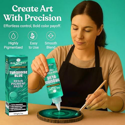 Turquoise Blue Epoxy Resin Pigment Paste, Extra Large 191g (6.7oz) – Opaque Resin Colorant, Highly Concentrated Epoxy Dye, Mica Powder Alternative for Resin Art, Jewelry, Tumblers, River Tables & Crafts - color: Turquoise Blue XL