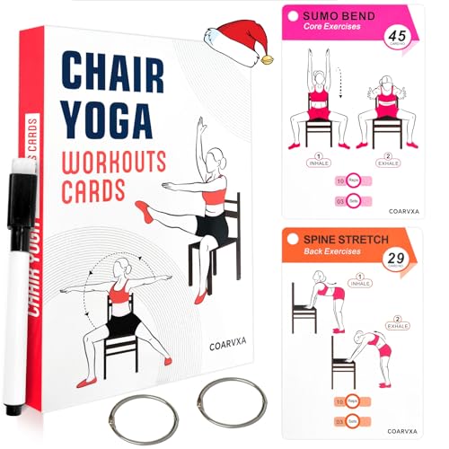 Chair Yoga Workouts for Women-58 Exercise Cards with Chair Yoga，ncludes 4-Week Challenge,2 Rings& Dry-Erase for Easy Organization-Home, Gym or Studio - color: Chair Yoga