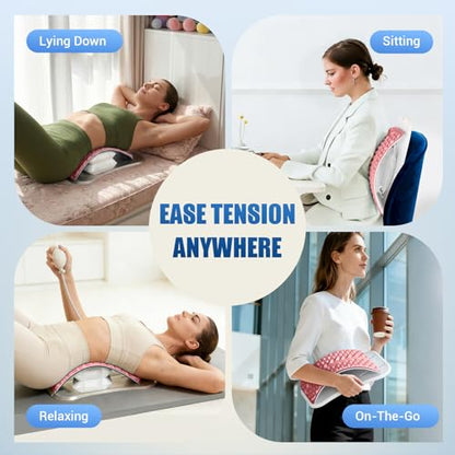 Back Stretcher for Back Pain, Adjustable Height & Soft Sponge Material | Lumbar Back Stretcher With Acupressure Points, Air Pump Adjustable Height, Spine Stretching Support, Scoliosis, Manual Includ - color: Pink