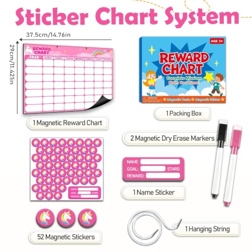 Magnetic Reward Chart for Kids, Customizable Dry Erase Weekly Chore Chart - size: 1 Kid-Unicorns