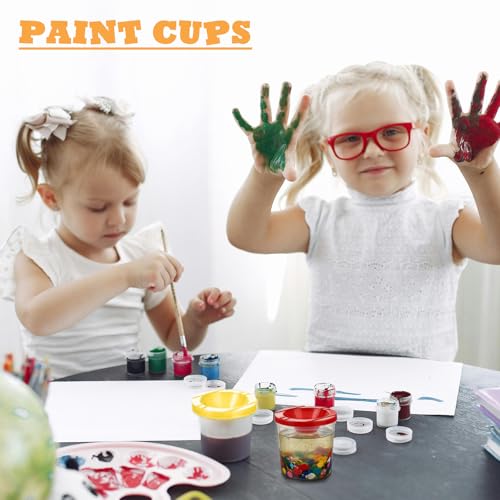24 Pcs No Spill Paint Cups with Lids for Kids Paint Water Cup for Painting Spill Proof Paint Containers for Art Classrooms Crafts Supplies