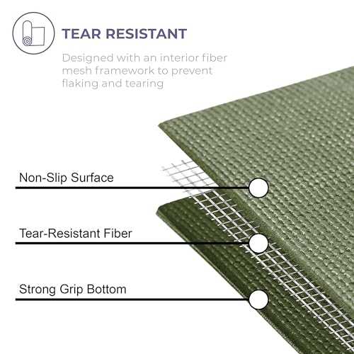 Voyage 5mm Studio Yoga Mats, 10 Pack, 72x24in | Extra Long, Anti-Tear Exercise Mats for Workout, Stretching, Fitness - Non Slip Gym Mats for Home, Schools and Studios - color: Olive Green