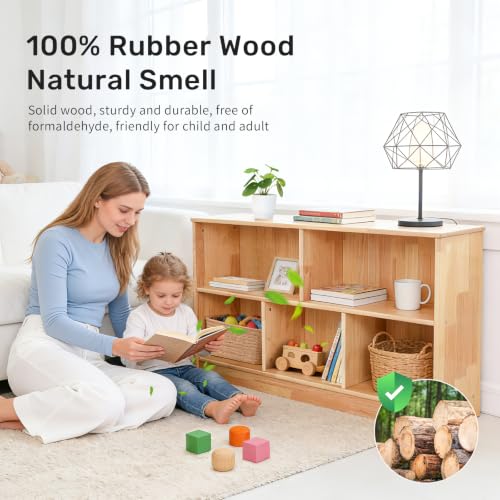 WINGYZ Rubber Wood Montessori Bookshelf, 5-Section Wooden Storage Cabinet - size: 43.3"D x 11.8"W x 23.6"H