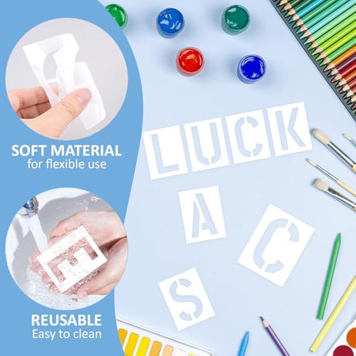 1/2/3/4 Inch Letter and Number Stencils, 144 Pcs Reusable Alphabet Number Templates, Plastic Alphabet Symbol Template Kit for Painting on Wall, Wood, Chalkboard, Door Porch