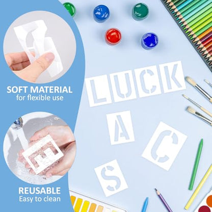 1/2/3/4 Inch Letter and Number Stencils, 144 Pcs Reusable Alphabet Number Templates, Plastic Alphabet Symbol Template Kit for Painting on Wall, Wood, Chalkboard, Door Porch