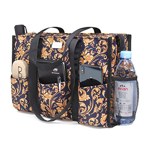 TOPDesign Utility Water Resistant Tote Bag with 13 Pockets, Zipper Closure - color: Baroque Gold, size: Large