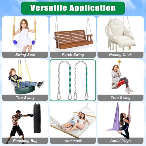 SELEWARE Ultimate Swing Hanging Kit: 65" Heavy Duty Chains (1000LB) + Silent Bearing Swivel Hanger (1200LB) - Stainless Steel Hanging Hardware for Swings, Hammocks, Punching Bags & Aerial Yoga