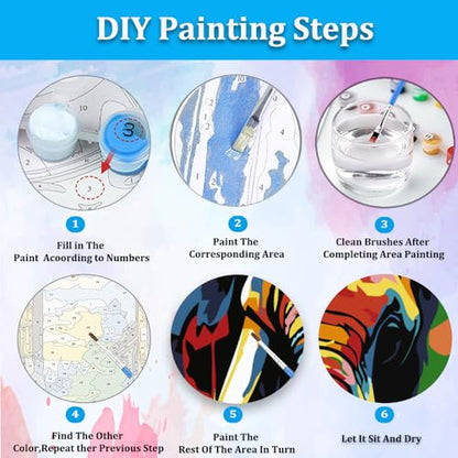 Artunion Framed Paint by Numbers Kit for Adults Beginners & Kids Ages 8-12,Colorful Elephant Paint by Number with Frame,Abstract Animal Paint by Numbers Kit on Canvas 10 * 10 Inch Without Easel - color: ZXT-325-F