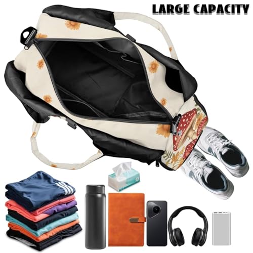 Gym Bag with Yoga Mat Holder Large Tote Bag With Multi Pockets for Women Men Dry Wet Separated Pocket Carryall Yoga Tote Bag for Pilates Travel Workout Office - color: Mushroom