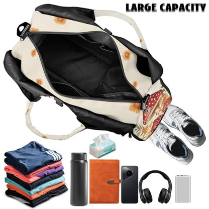 Gym Bag with Yoga Mat Holder Large Tote Bag With Multi Pockets for Women Men Dry Wet Separated Pocket Carryall Yoga Tote Bag for Pilates Travel Workout Office - color: Mushroom