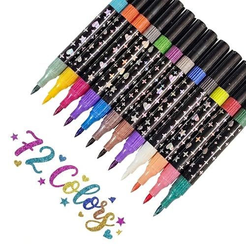72 Colors Glitter Markers,Dual Tip Glitter Paint Pens Sparkly Metallic Shimmer Marker Fine Point Tip Outline Markers for Adult DIY Crafts,Christma,Greeting Birthday Cards - color: 72 Colors