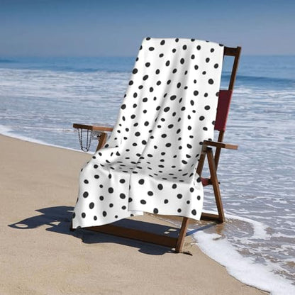 VOOHDDY Polka Dot Spot Black White Trendy Beach Towel Soft Absorbent Microfiber Quick Dry Large Bath Towels for Bathroom Women Girls Pool Camping Travel Swimming Picnic Sports - color: Polka Dot Spot Black White Trendy