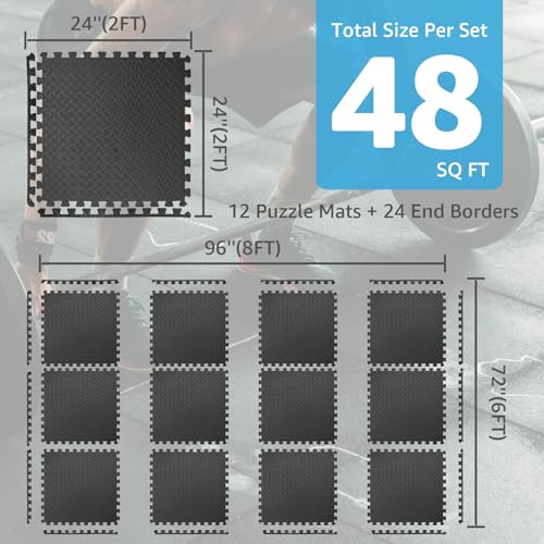 Art3d 48 Sq.Ft Eva Puzzle Exercise Mats, 1/2" Thick Foam Interlocking Tiles for Flooring, Workout, Gym Equipments, Pack of 12 - color: Black, size: 48 Sq.ft