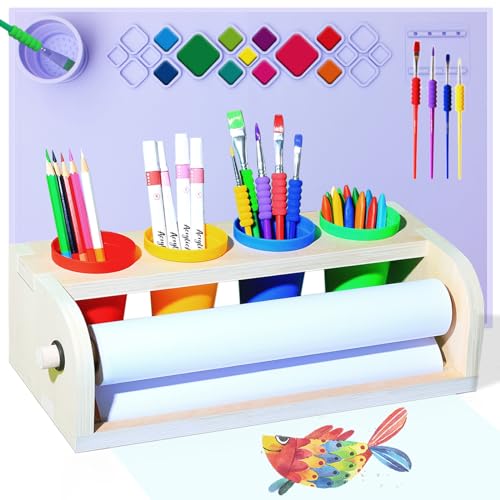 Tabletop Paper Roll Dispenser Art Easel with Paper Roll(Purple) - color: Purple