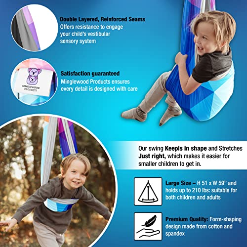 MINGLEWOOD Sensory Swing for Kids – Indoor Swing Set with 360° Swivel Hanger – Cozy & Calming Hammock for Autism, Anxiety, ADHD & Sensory Disorders - color: Rainbow