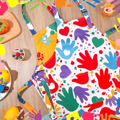 2 Pack Kids Apron, Cute Cooking Aprons, Waterproof Art Apron with Pockets, Toddler Painting Artist Apron Adjustable - color: Colorful Paw Prints, size: 45*62cm