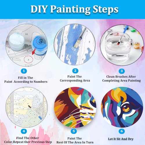 Artunion Framed Paint by Numbers Kit for Adults Beginners & Kids Ages 8-12,Colorful Lion Paint by Number with Frame,Easy Animal Paint by Numbers Kit on Canvas 10 * 10 Inch Without Easel - color: ZXT-265-F