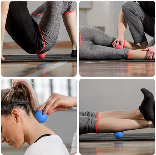 WOVTE Massage Lacrosse Ball for Sore Muscles, Shoulders, Neck, Back, Foot, Body, Deep Tissue, Trigger Point, Muscle Knots, Yoga and Myofascial Release (Blue) (Blue Red) - color: Blue Red