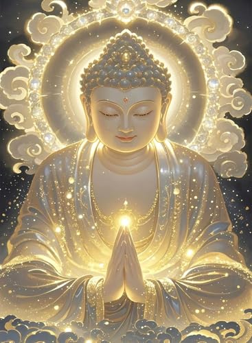 GOUOYANA Buddha Diamond Painting Kits for Adults Beginners, Buddhism Diamond Art Kits, 5D DIY Full Round Drill Religious Paint with Diamond Pictures Gem Art, Home Wall Decor 12 x 16 Inch - color: DP02485
