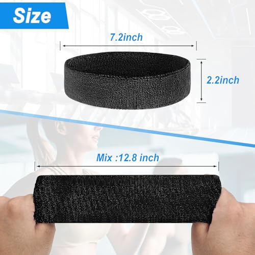 Sweatbands Sport Headbands for Men & Women, Sweat Head Bands Moisture Wicking Sport Headband Cotton Sweatbands for Basketball, Athletic Exercise, Running - color: Black 10 pcs