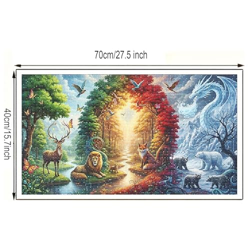 KUFWKEY Four Seasons Landscpae Diamond Art Kits for Adults,Wildlife Diamond Painting Kit,Deer Lion Fox Dragon Nature Scene Diamond Mosiac Kits,Gem Art for Home Decor,Large Size 27.5x15.7 Inch - color: AM801
