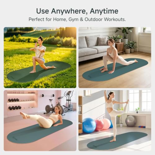 WeiLa Extra Thick Yoga Mat (10mm), Large TPE Workout Mat 74"x28" with Strap - color: Dark Green & Black