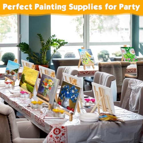 150 Pack Mini Canvas with Easel for Painting Wood,4 X 4 Inch | Stretched Canvas Panels with Wood Tabletop Easels, Art Supplies for Classroom Crafts Birthday Paint Party Favors Projects - size: 3 x 3 Inch