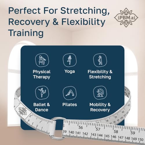 Precision Yoga Strap – Stretching Strap with Measurement Indicators for Physical Therapy, Recovery, Mobility & Flexibility Tracking – Durable Polyester Webbing with Metal D-Rings