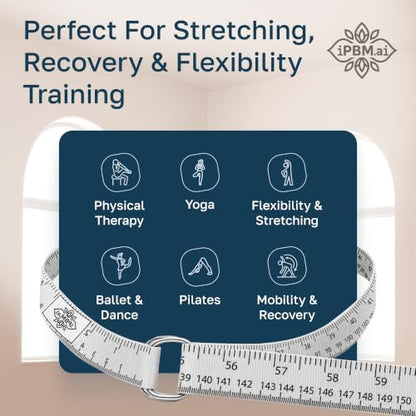 Precision Yoga Strap – Stretching Strap with Measurement Indicators for Physical Therapy, Recovery, Mobility & Flexibility Tracking – Durable Polyester Webbing with Metal D-Rings