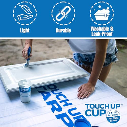 Touch Up Fabric Tarp Painters Drop Cloth for Painting, 10’ x 5’ | Heavy Duty, Lightweight, Reusable, Thick Coated Wall, Floor, Furniture Covering, As Seen On Shark Tank Products